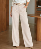 Women's high waisted wide leg trousers in beige front view