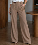 Women's high waisted wide leg trousers in camel front view