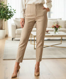 Comprar calça alfaiataria feminina bege cintura alta com zíper lateral elegante para escritório barato ou em promoção ZARA
