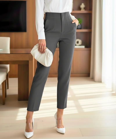 Comprar calça alfaiataria feminina cinza cintura alta com zíper lateral elegante para escritório barato ou em promoção ZARA
