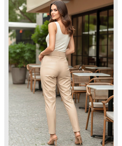 Women’s Faux Leather Tailored Pants with Belt | Deni