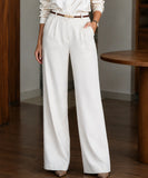 Women's high waisted wide leg trousers in ivory front view