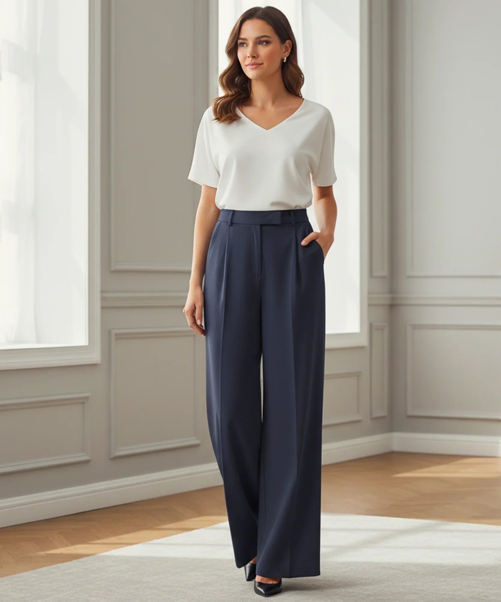 Comprar calça alfaiataria feminina wide leg cintura alta tecido premium trabalho escritório barato ou em promoção ZARA