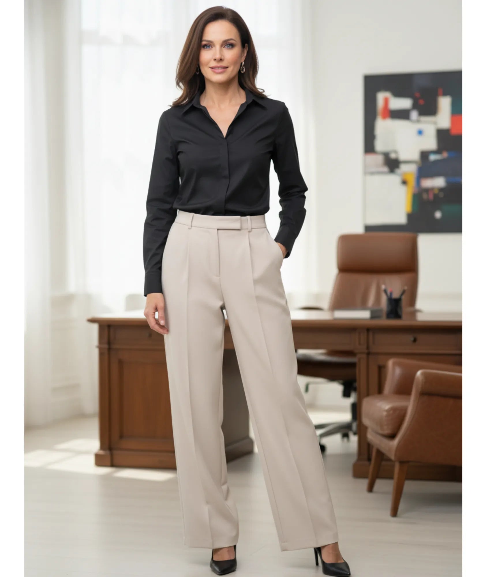 Comprar calça alfaiataria feminina wide leg cintura alta tecido premium trabalho escritório barato ou em promoção ZARA
