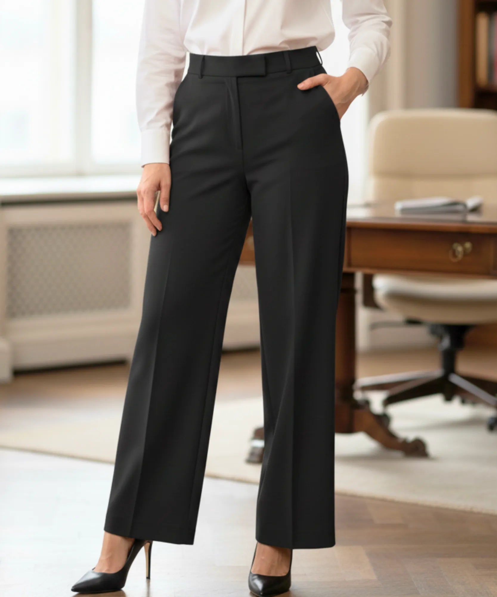 Comprar calça alfaiataria feminina wide leg cintura alta tecido premium trabalho escritório barato ou em promoção ZARA

