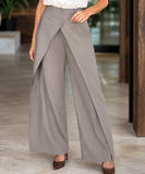 Women's taupe wide leg wrap pants with a high waist front view