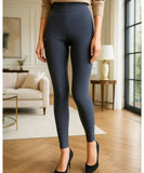Women's ribbed knit pants in Slate Blue, front view