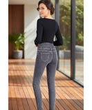 Women's High-Waisted Fleece-Lined Jeans in Charcoal Grey, close-up