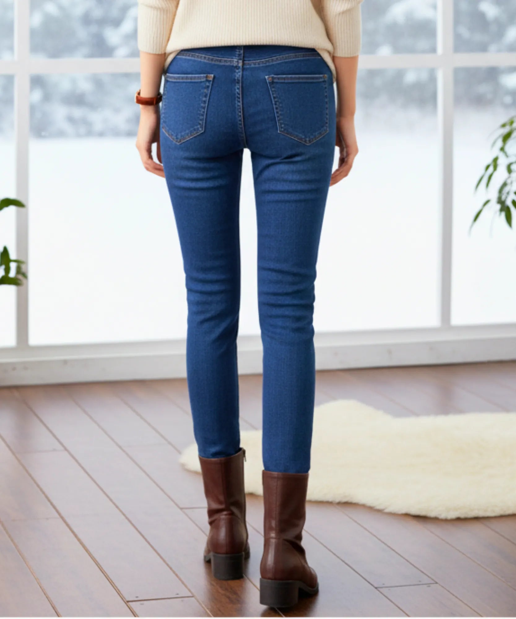 Women's Skinny Fleece-Lined Jeans in Dark Wash, front view