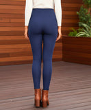 Women's fleece-lined leggings in Navy, side view