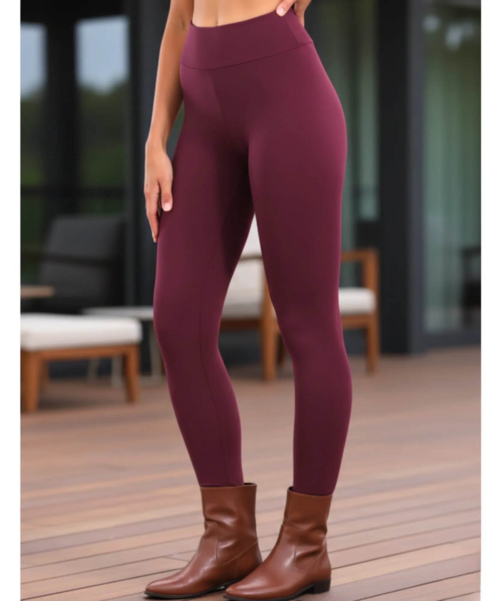 Women's Thermal Fleece-Lined Leggings in Burgundy, front view