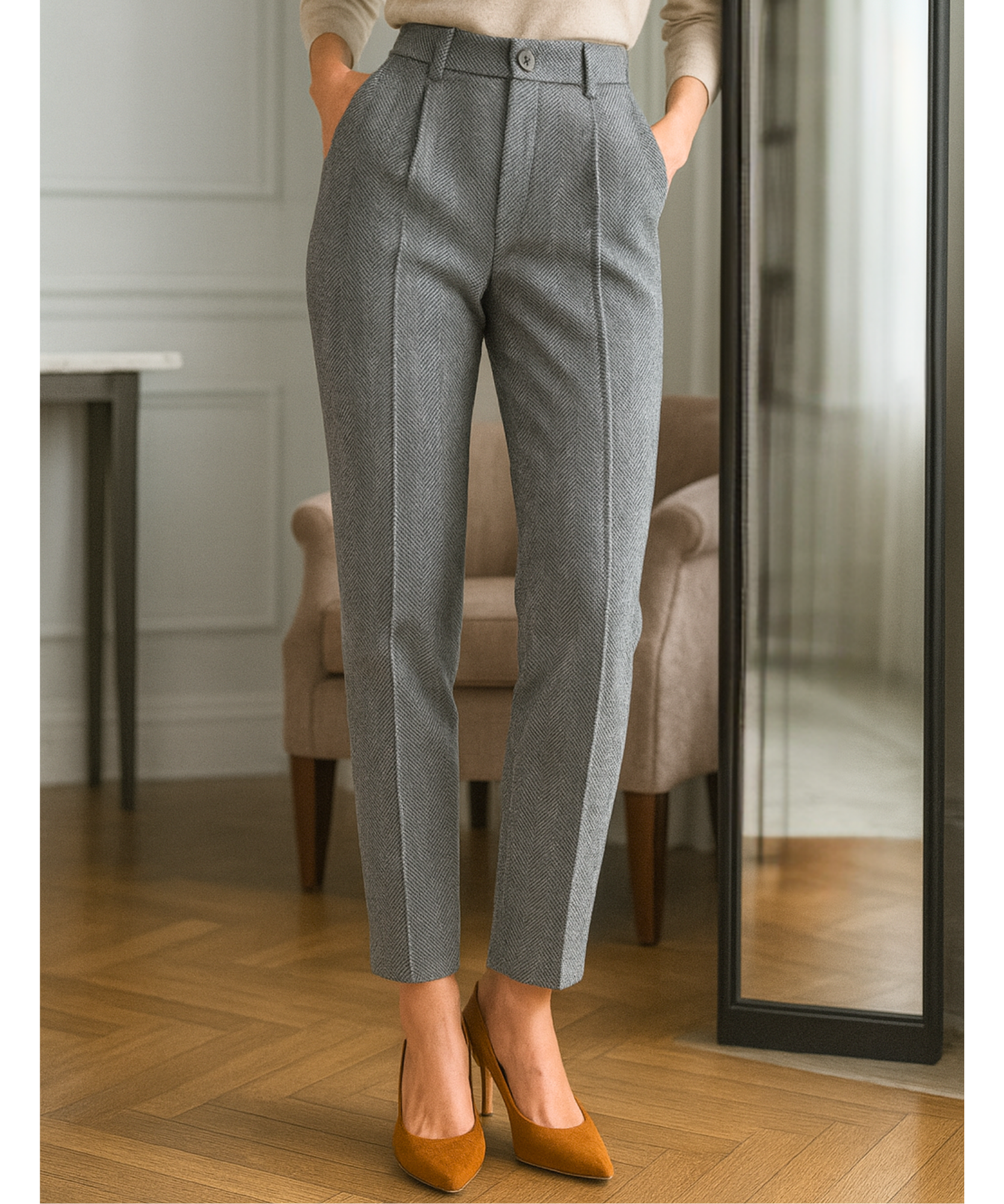 Comprar calça social feminina lã cinza premium alfaiataria elegante esporte fino barato em promoção ZARA

