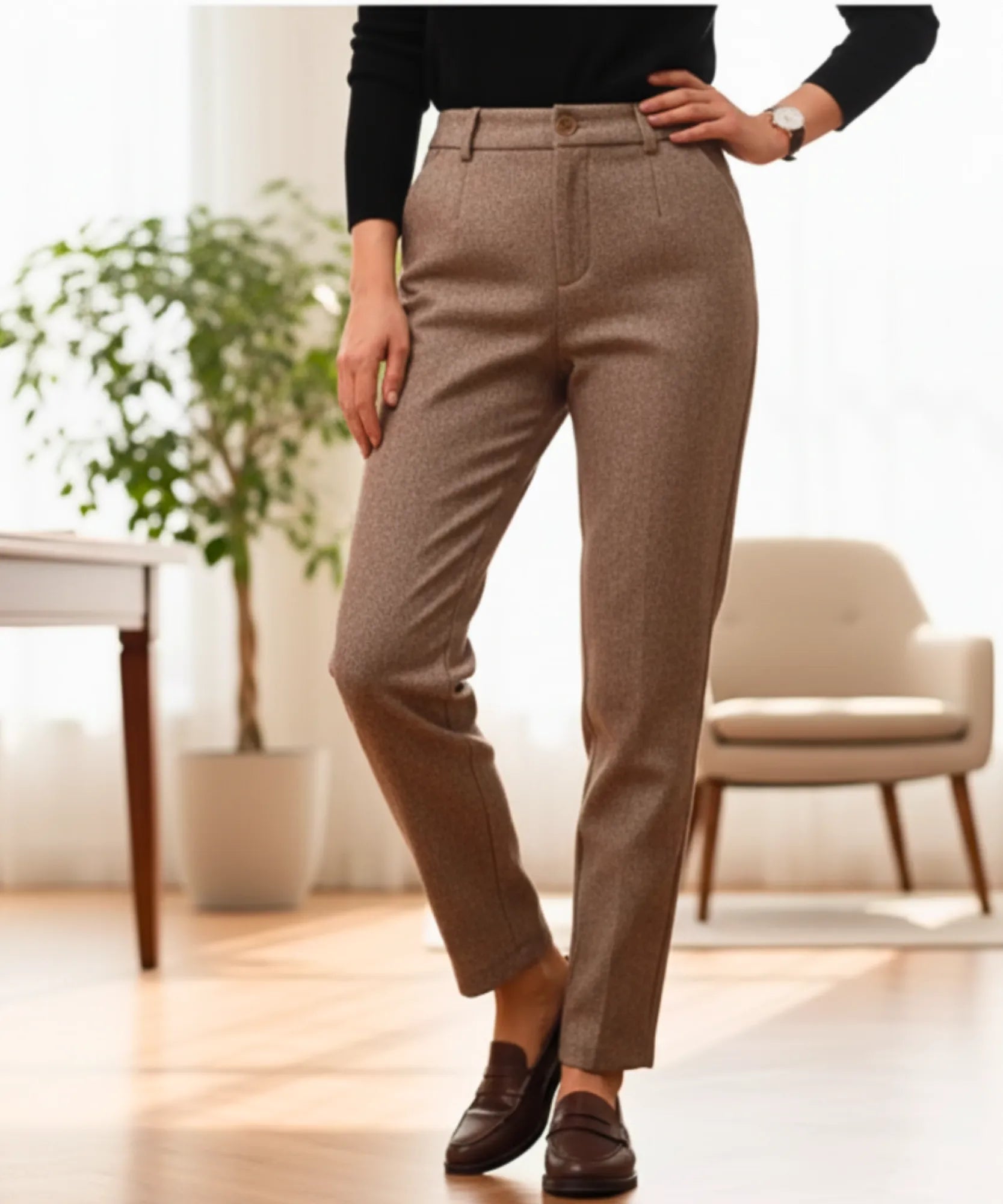 Comprar calça social feminina lã marrom premium alfaiataria elegante esporte fino barato em promoção ZARA