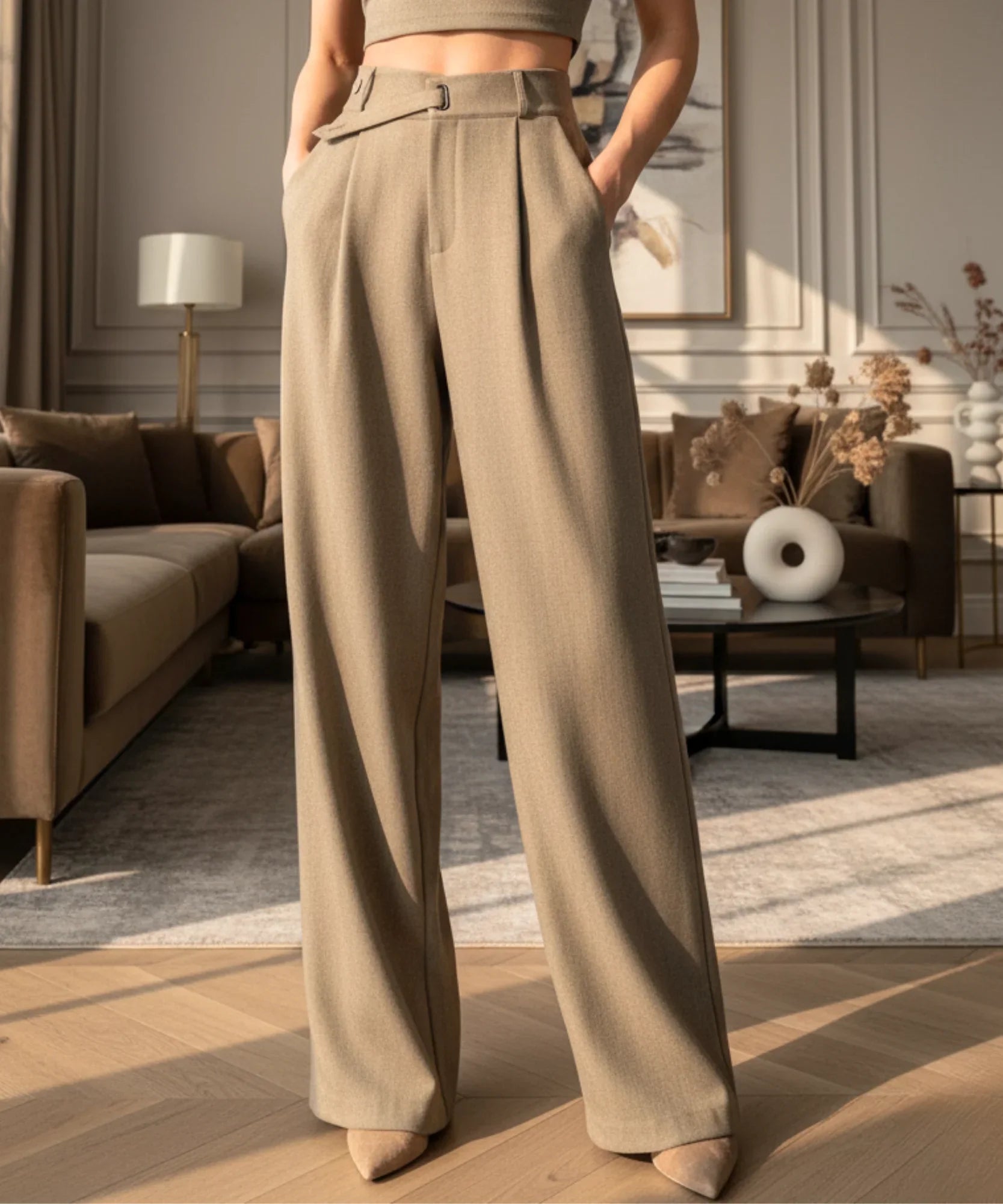 Comprar calça wide leg alfaiataria feminina cintura alta premium modelagem elegante escritório casual barato ou em promoção ZARA