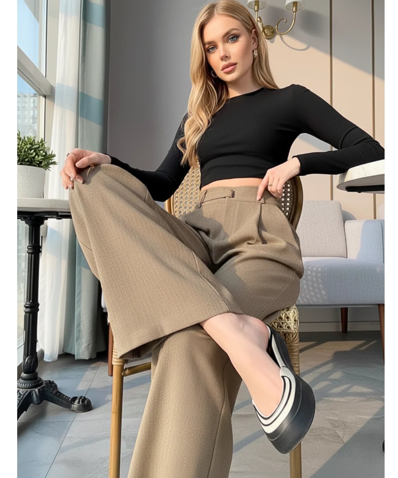 Comprar calça wide leg alfaiataria feminina cintura alta premium modelagem elegante escritório casual barato ou em promoção ZARA
