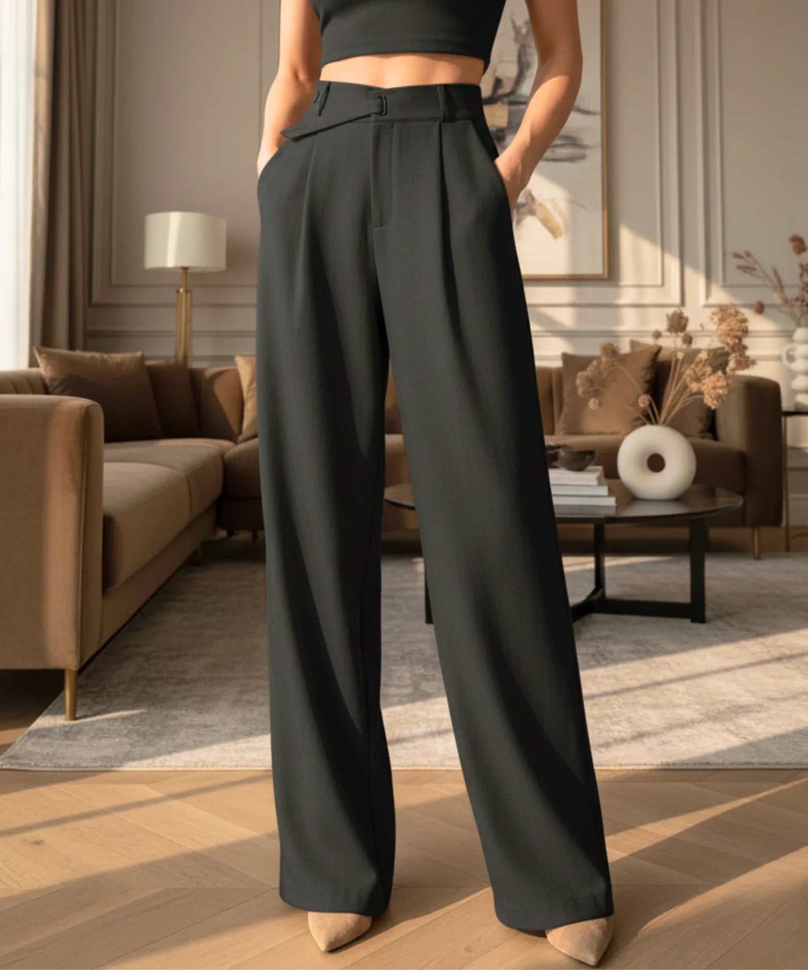 Comprar calça wide leg alfaiataria feminina cintura alta premium modelagem elegante escritório casual barato ou em promoção ZARA