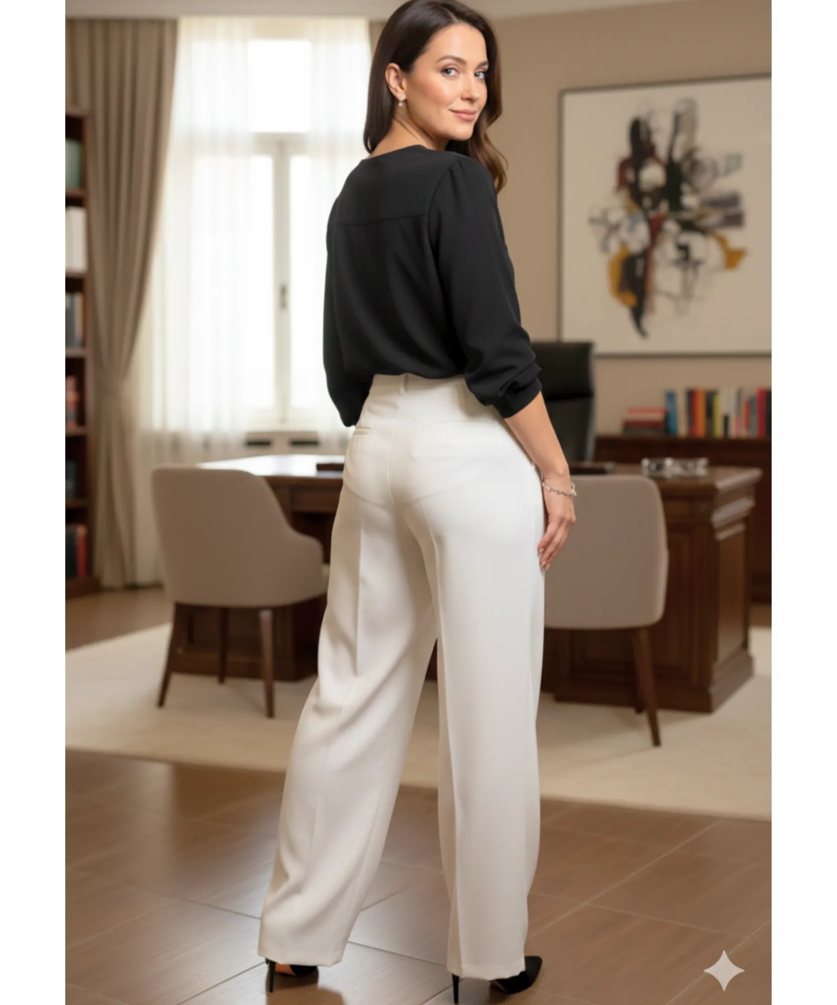 Comprar calça wide leg alfaiataria feminina branca com pregas cintura alta para trabalho barato ou em promoção ZARA
