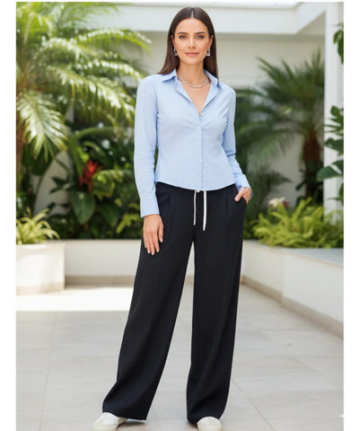 Women's Lightweight Wide Leg Tailored Pants High Waist | Cili