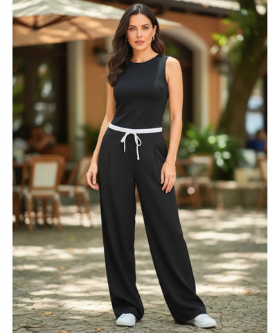 Women's Lightweight Wide Leg Tailored Pants High Waist | Cili