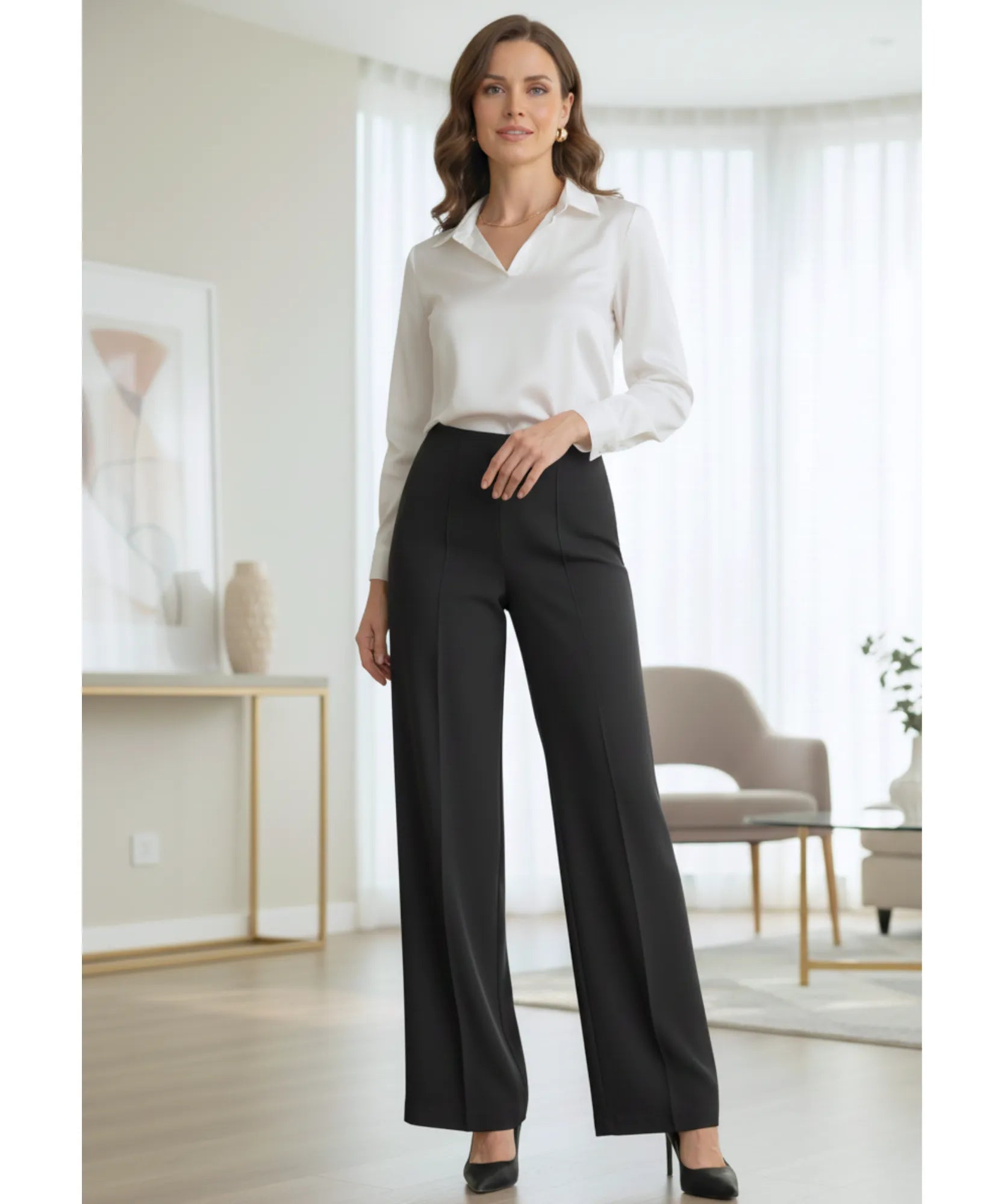 Comprar calça wide leg feminina preto cintura alta tecido leve respirável modelagem ampla confortável barato ou em promoção ZARA 