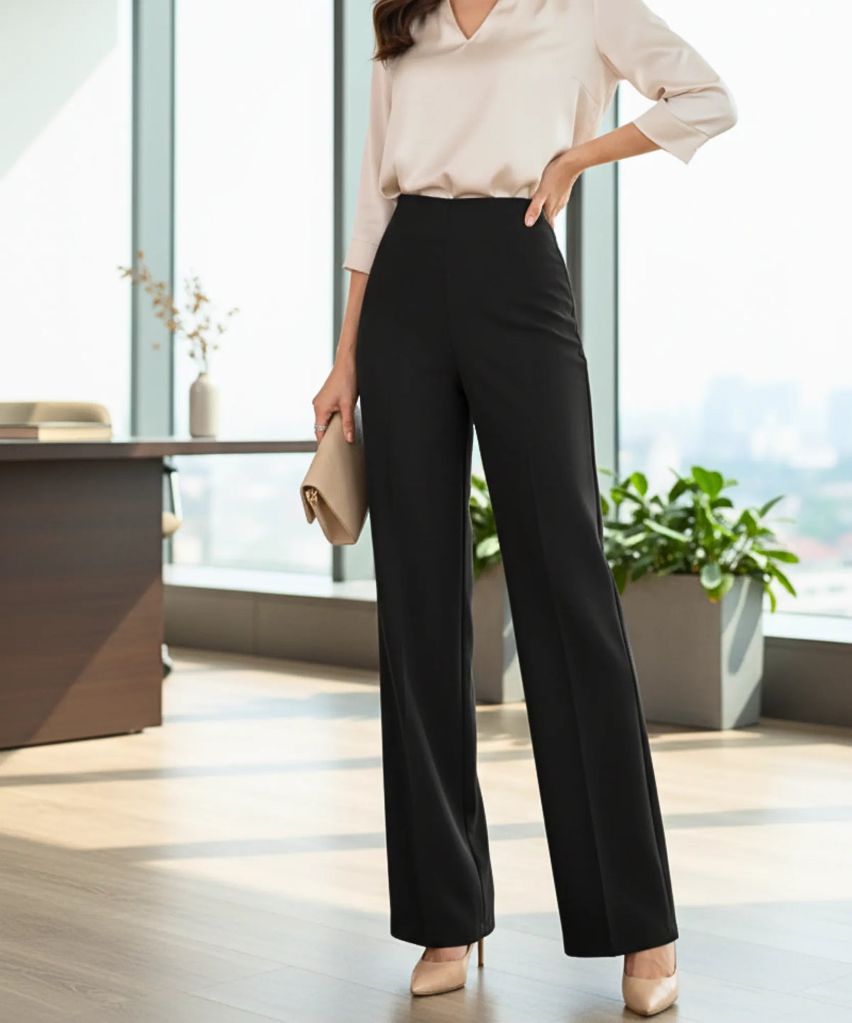 Comprar calça wide leg feminina preto cintura alta tecido leve respirável modelagem ampla confortável barato ou em promoção ZARA 