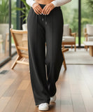 Women's wide leg sweatpants in black, front view