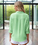 Comprar camisa feminina manga longa de linho verde com algodão para looks casuais sofisticados barato ZARA