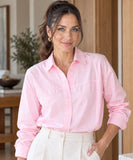 Women's long sleeve shirt in light pink, front view