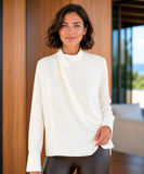 Women's long sleeve round collar wrap blouse in ivory