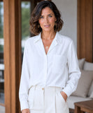 Women's Long Sleeve Viscose Dressy Blouse with Embroidered Pocket | Sofia