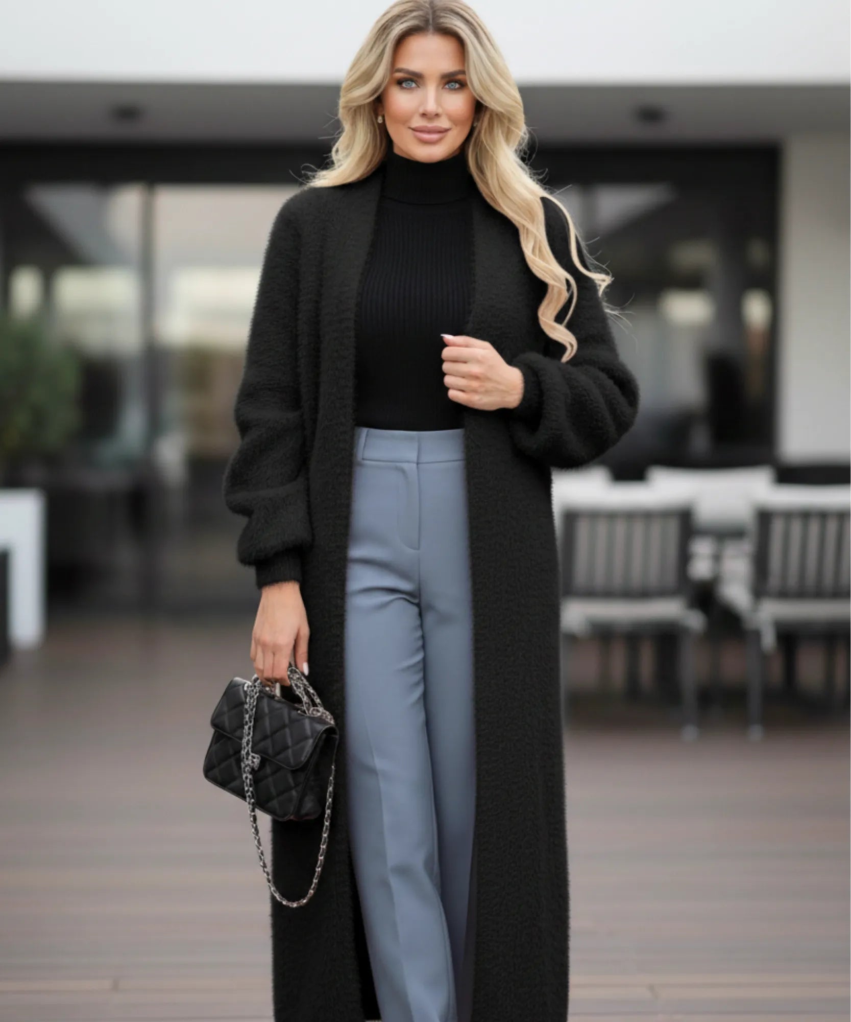 Comprar cardigan feminino peluciado longo em tricot macio e impecável para dias frios ou meia-estação em promoção ZARA
