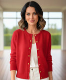 Comprar cardigan feminino tricot curto botões dourados gola redonda manga longa elegante casual em promoção ZARA