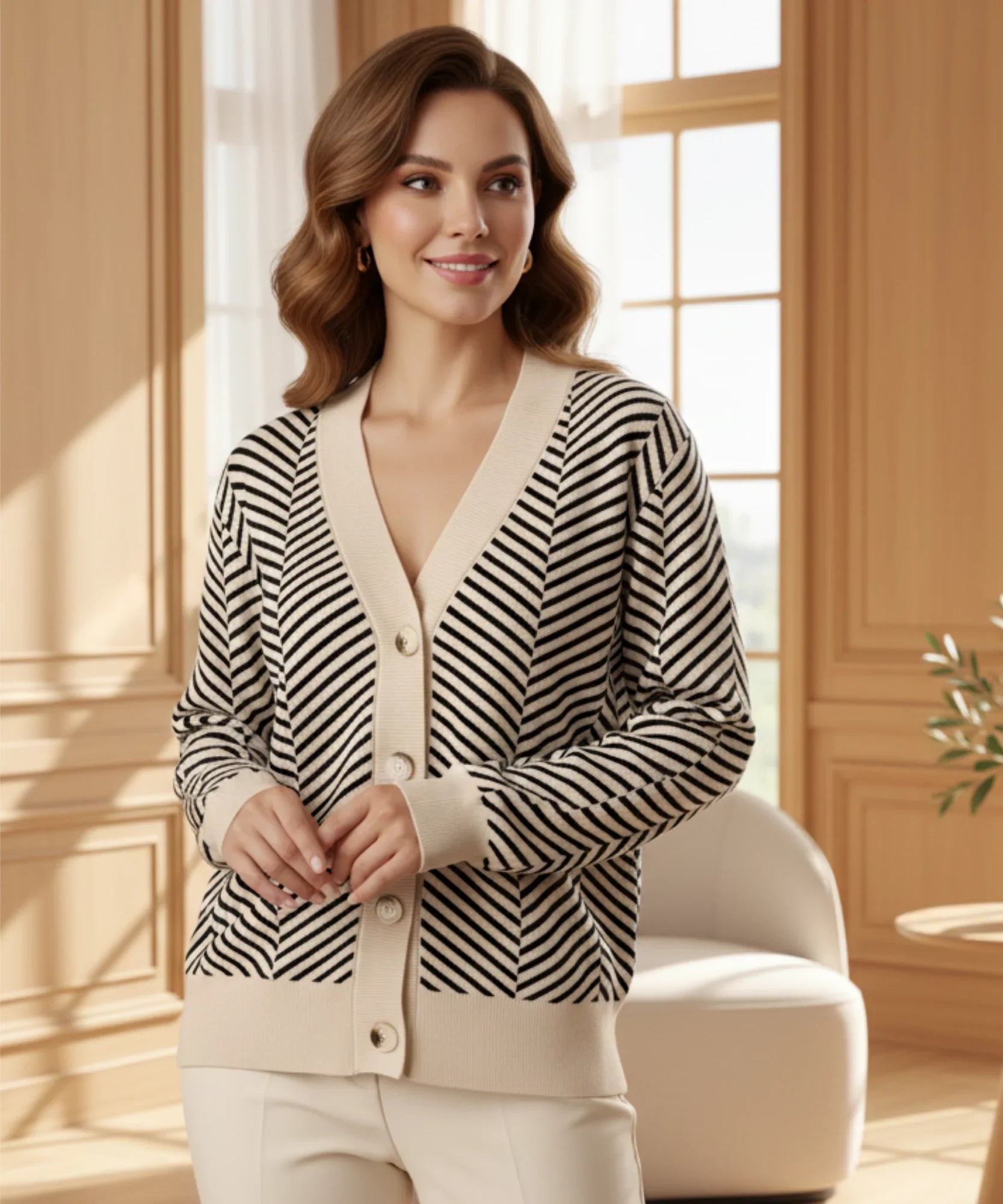  Comprar cardigan feminino tricot premium botões dourados elegante confortável trabalho barato promoção
