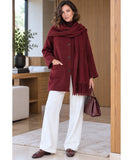 Women's short coat with scarf included in burgundy