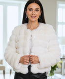 Women's cropped vegan fur jacket in ivory, front view