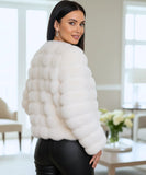 Women's cropped vegan fur jacket in ivory, back view