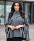 Front view of the oversized wool wrap coat in charcoal