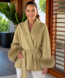 Women's Yellow Belted Wool-Cashmere Wrap Coat
