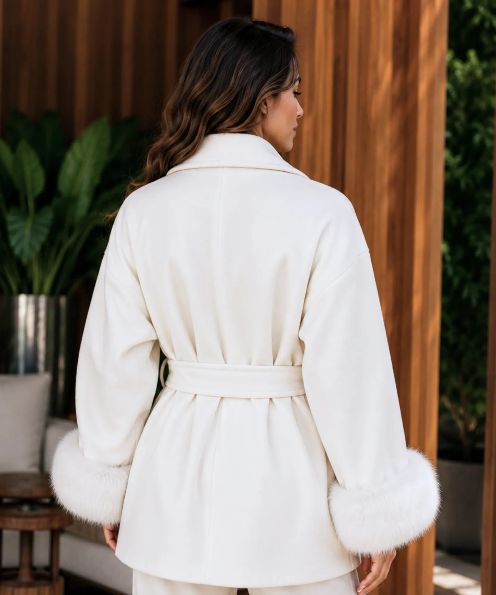 Women's White Belted Wool-Cashmere Wrap Coat, Styled Look
