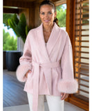 Women's Pink Belted Wool-Cashmere Wrap Coat, Styled Look