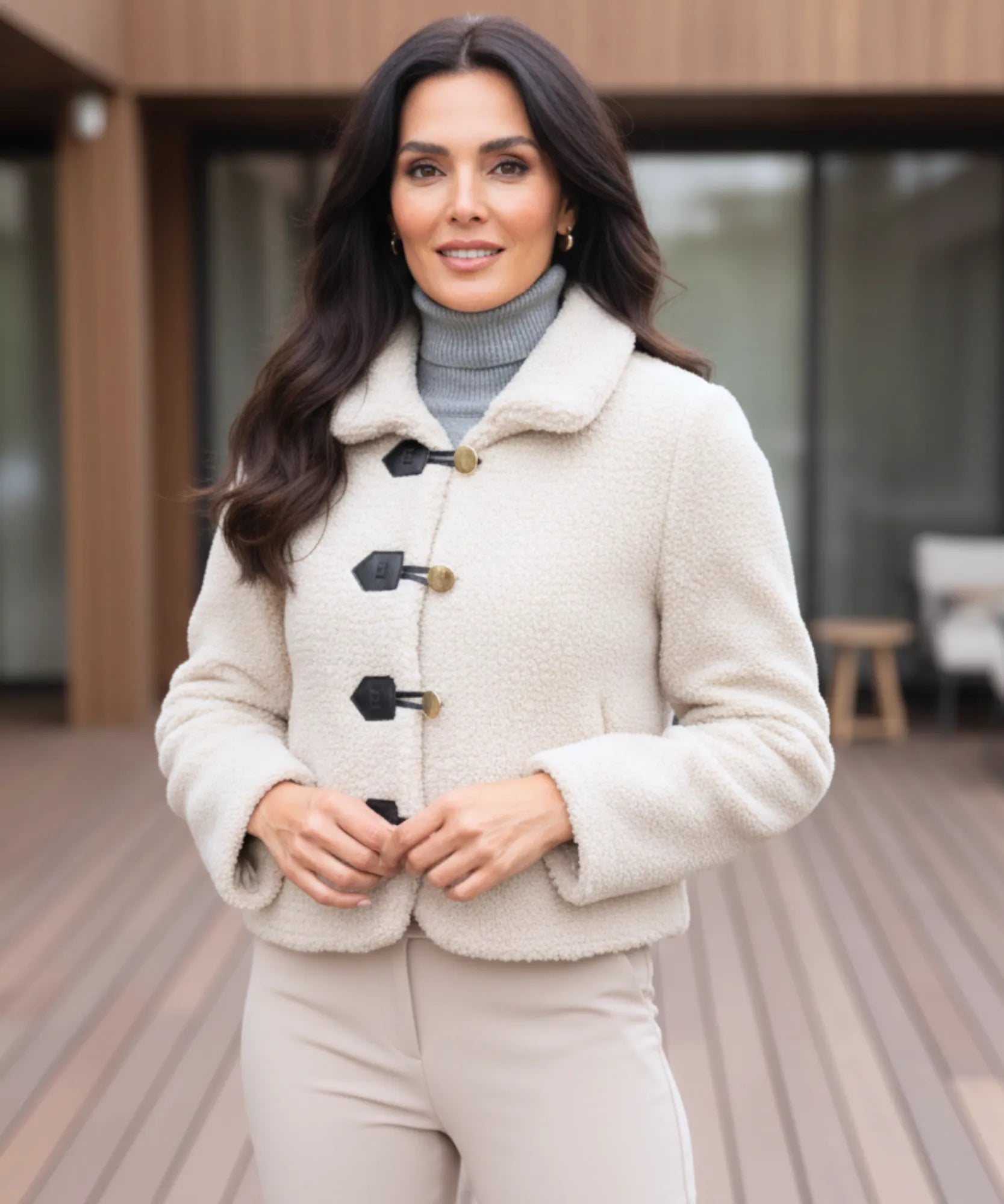 Women's teddy coat in ivory, back view