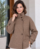 Women's houndstooth jacket in brown with asymmetric buttons