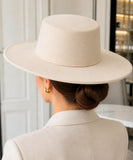 Ivory wide-brim gaucho hat, close-up view