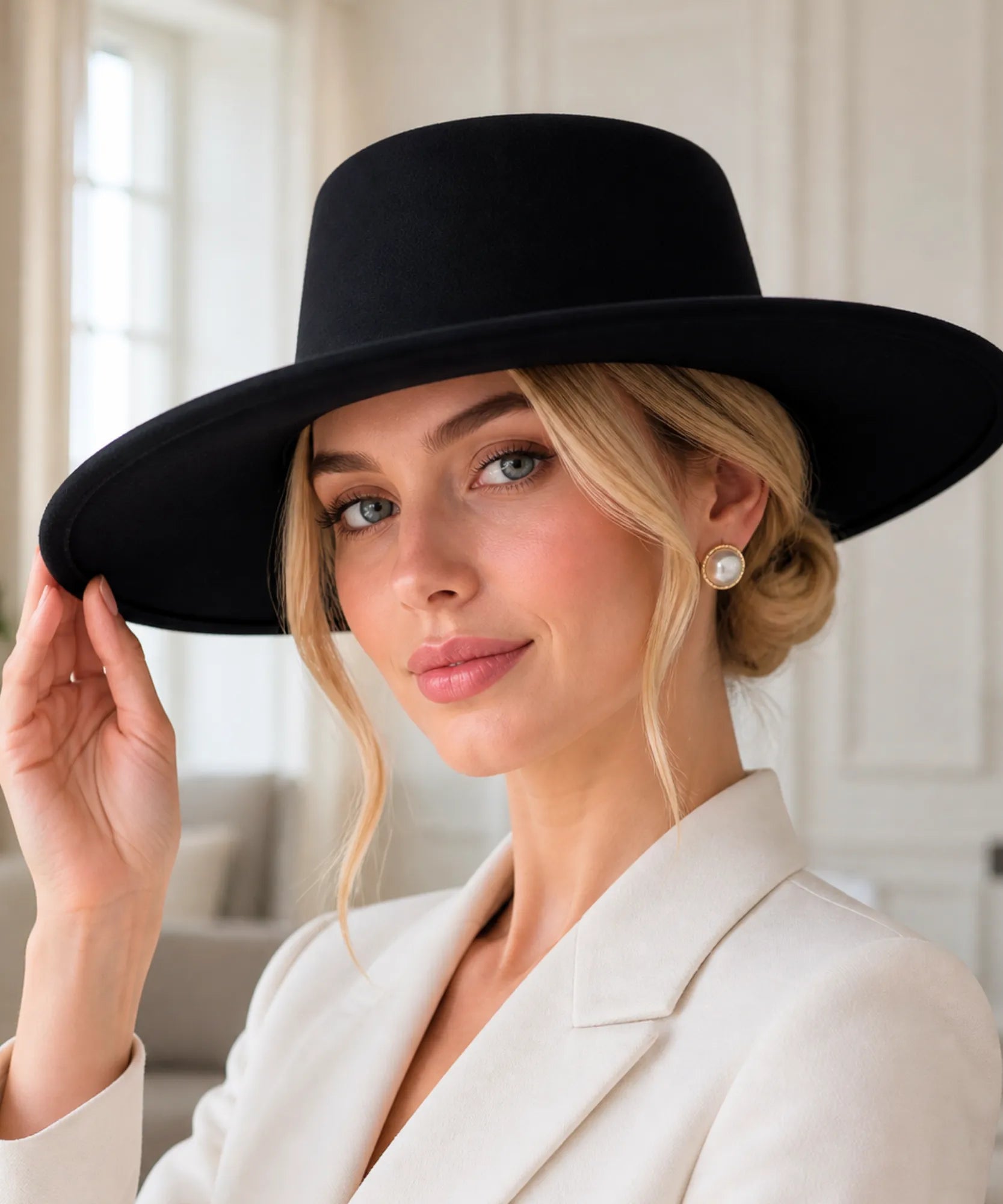 Woman wearing a Black wide-brim gaucho hat
