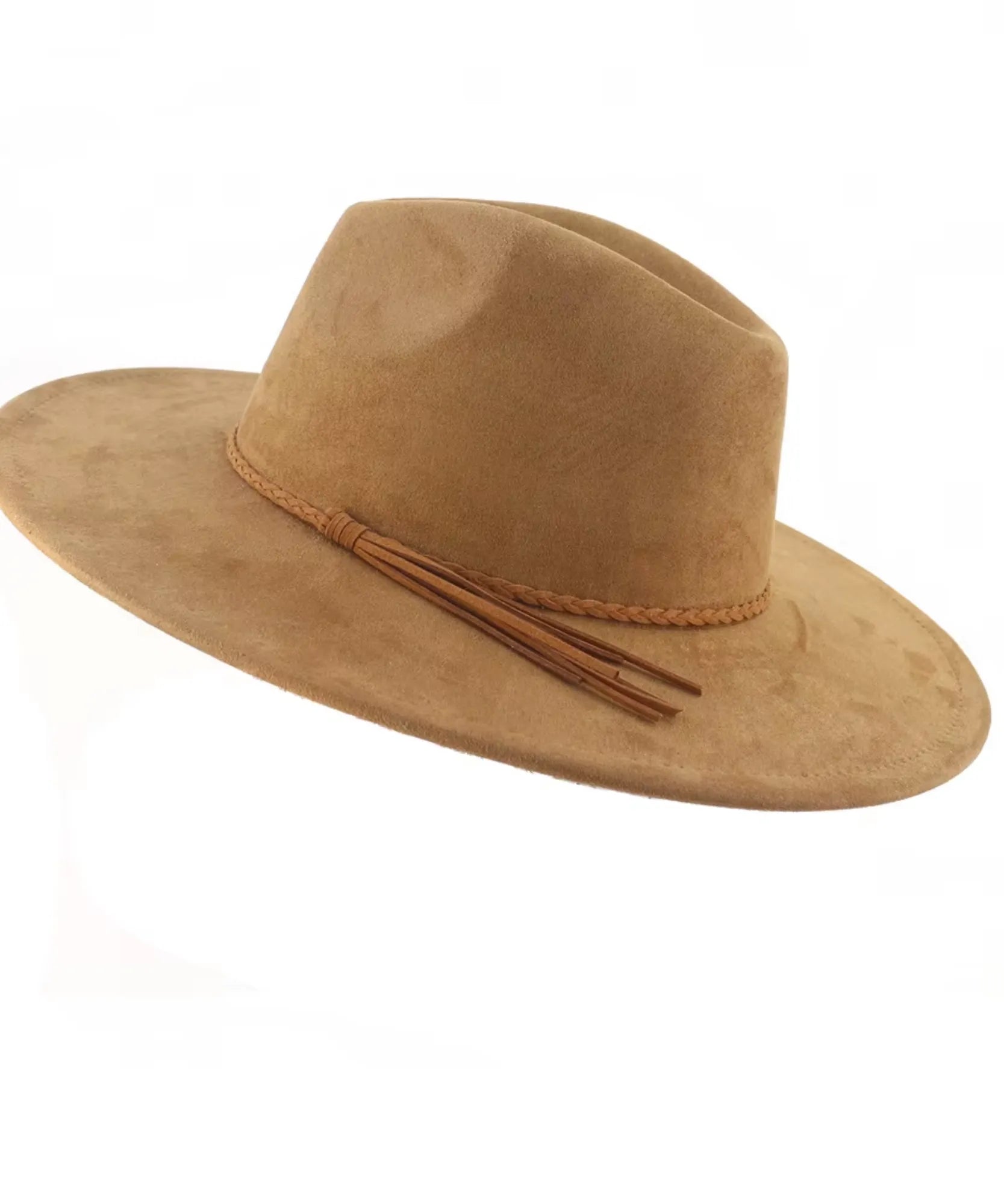 Wide-brim suede western hat, styled view