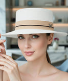 Comprar chapéu de palha feminino estilo panamá com fita dupla vintage elegante para verão praia e eventos barato ANELLIMN