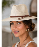 Women's straw panama hat in ivory with a slightly curved brim