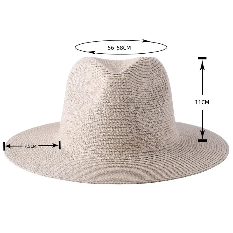 Size chart for the unisex wide-brim straw fedora hat