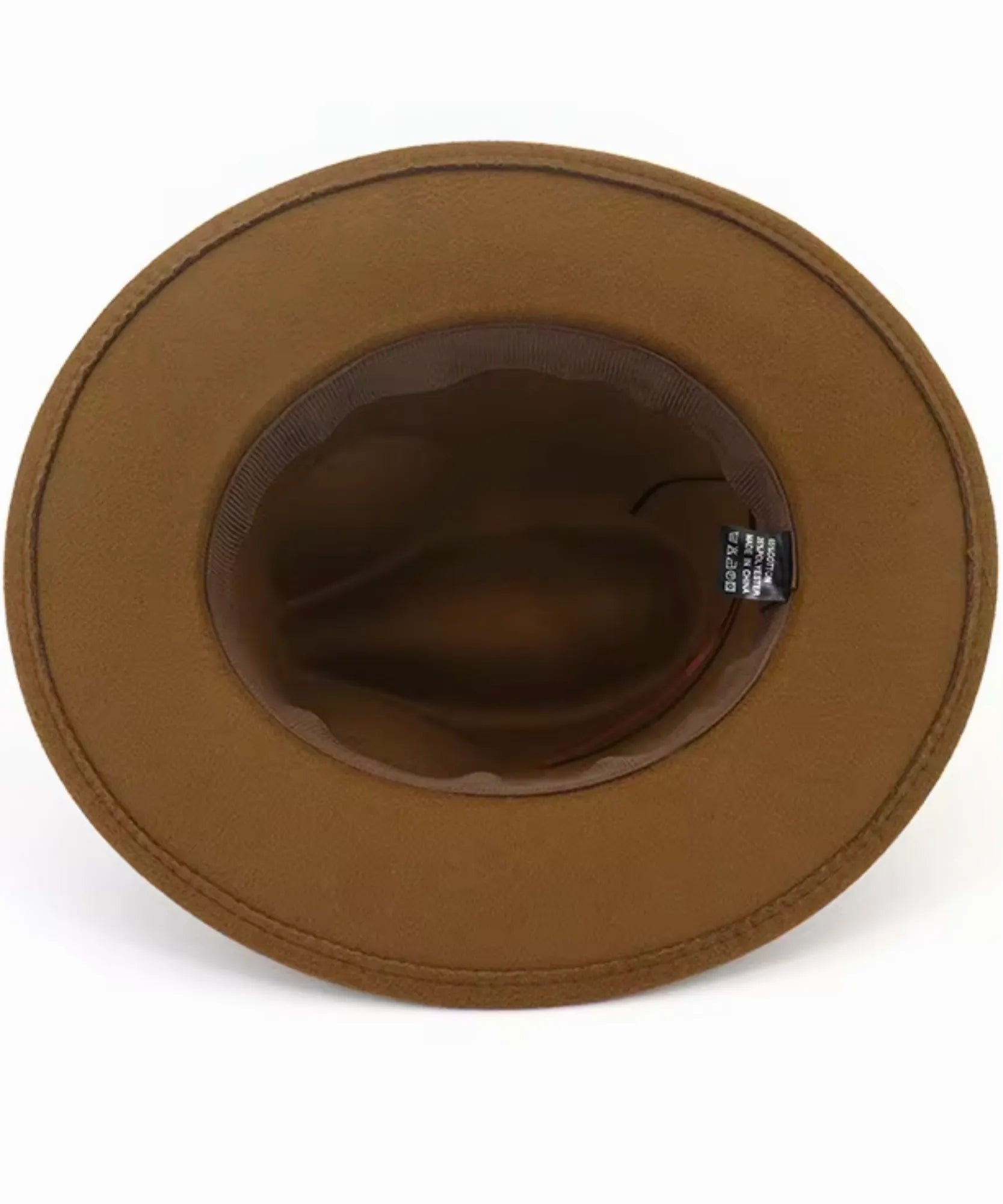 Caramel wool felt fedora hat, interior lining view