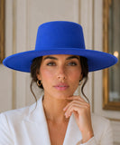 Women's wide-brim structured felt hat in royal blue